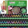 U.S. Art Supply 24-Color Outdoor Acrylic Paint Set with 7-Piece Brush Kit – 2oz Weatherproof Bottles for Canvas, Rocks, and Wood