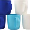 fulong Stackable Plastic Coffee Mugs with Handles - BPA Free, Unbreakable 13oz Cups - Microwave & Dishwasher Safe - 5 Piece Reversible Drinkware Set for Kids, RV, and Camping (Blue & White)