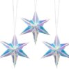 3-Pack 16 inch Iridescent Star Hanging Decorations - Rainbow Foil Starburst Ornaments for Wedding, Birthday, Bridal Shower & Frozen Unicorn Party Supplies