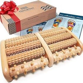 TheraFlow Wooden Foot Massager Roller for Plantar Fasciitis & Neuropathy Relief - Deep Tissue Reflexology Tool with 10 Massage Rollers & Non-Slip Grip