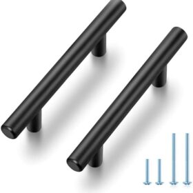 JOY DECOR 30 Pack 5 Inch Matte Black Cabinet Pulls - 3 Inch (76mm) Hole Center Kitchen Handles, Stainless Steel T-Bar Drawer Hardware for Cupboards, Drawers & Cabinets