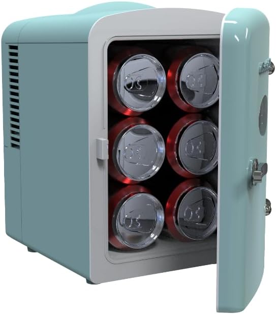 ARCTIC CHEF Compact Mini Refrigerator - 4 Liter Portable Desktop Cooler & Heater for Beverages, Skincare, and Lunch - 110V AC/12V DC - Includes Cords - Blue