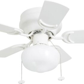 Prominence Home Hero 28-Inch LED Ceiling Fan with Light - White Finish with Dual-Color Blades, Reversible Motor for Summer/Winter, Traditional Flush Mount Design for Living Rooms or Bedrooms