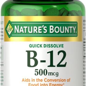 Nature's Bounty Vitamin B12 500mcg Tablets - Supports Energy Metabolism & Nervous System Health, 100 Count Quick Dissolve Cherry Lozenges