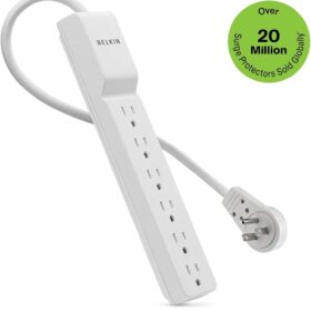 Belkin 6-Outlet Surge Protector Power Strip - 720 Joule Protection, 360° Rotating Flat Plug & 8ft Cord for Home, Office & Desktops (White)