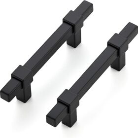 Matte Black Cabinet Pulls (30 Pack) - 3 Inch Center Stainless Steel Drawer Handles for Kitchen, Bathroom & Dresser - Modern Square Hardware Kit with 6-Size Screws