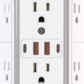 JcBlaon 10-in-1 Wall Outlet Surge Protector - 6 AC Outlet Splitter with 4 USB Ports (2 USB-C), 1050J Multi Plug Expander with 3-Sided Design for Home, Office & Travel