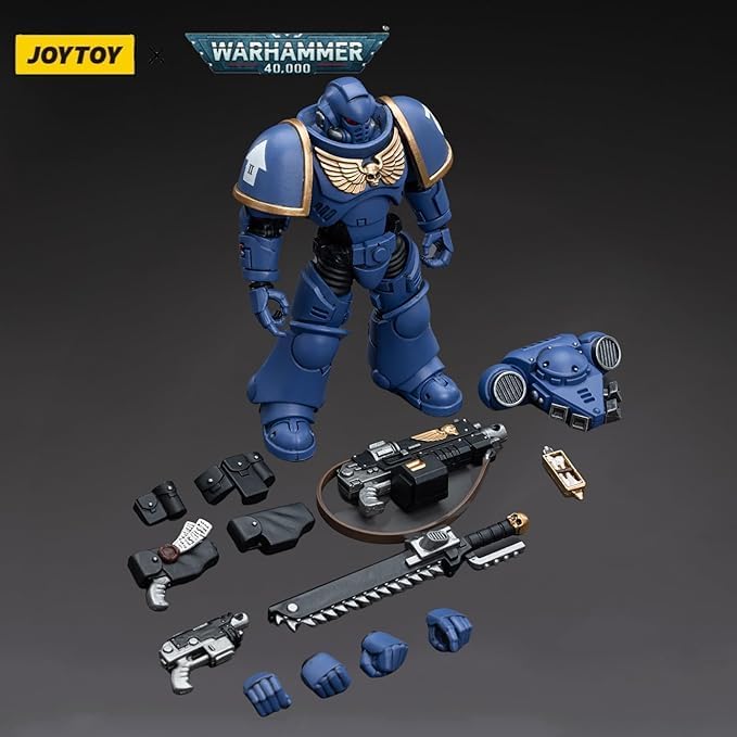 JOYTOY Warhammer 40K Ultramarines Intercessor 1/18 Scale Action Figure - 4-Inch Collectible Model with Accessories