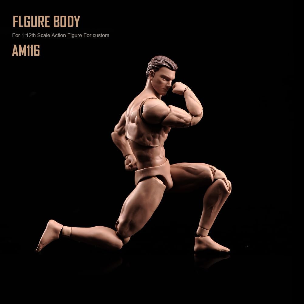 1:12 Scale 6-inch Male Action Figure Body – Flexible Articulated Muscle Mannequin for Artists, Customization, and Photography (Model AM116)