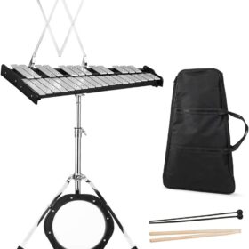 Giantex 30-Note Percussion Glockenspiel Bell Kit with Adjustable Stand, 8" Practice Pad, Mallets, Drumsticks, Music Stand & Portable Bag – Complete Band Beginner Set