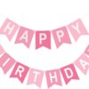 Pink Happy Birthday Banner - Pre-Strung Party Decoration with Adjustable Stringing - Durable Cardstock Bunting for Women, Girls, Boys & Kids Party Supplies