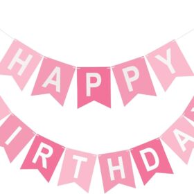 Pink Happy Birthday Banner - Pre-Strung Party Decoration with Adjustable Stringing - Durable Cardstock Bunting for Women, Girls, Boys & Kids Party Supplies