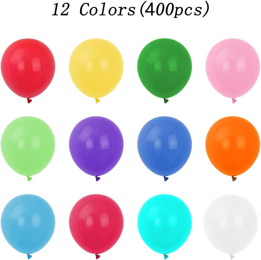 400 Pack 12-Inch Rainbow Latex Balloons - Premium Bulk Multicolor Party Decoration Kit for Weddings, Birthdays, & Baby Showers