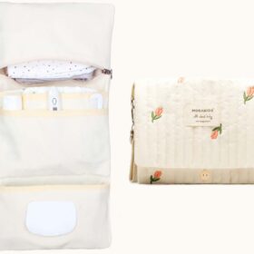 Baby Diaper Bag Organizer with Stroller Straps – Portable, Waterproof Mini Travel Tote with Foldable Design & Cute Bear Embroidery – Ideal Baby Shower Gift for New Parents (Flower)