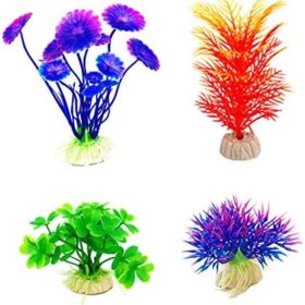 CousDUoBe 11-Piece Set Artificial Aquarium Plants, Soft Plastic Fish Tank Decorations with Ceramic Base for Freshwater and Saltwater Tanks