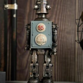 Antique Bronze Retro Robot Figurine - Industrial Steampunk Sculpture & Vintage Desktop Decor
