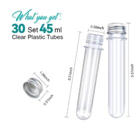 Hnyyzl 30-Pack Clear Plastic Test Tubes with Caps - 45ml (1.5oz) Premium Favor Containers for Science Party Supplies, Candy, Bath Salts, and DIY Crafts - Shatterproof Vials for Kids & Events