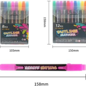 AIIONP Double Line Outline Markers – Metallic Glitter Gel Pen Set for Journaling, Coloring, & Art (12 Pack, 24 Colors)