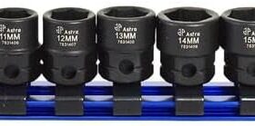 Astro Tools 78314 3/8" Drive Nano Impact Socket Set – 14-Piece Metric Low Profile Design, CR-MO