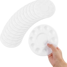 15-Pack Plastic Paint Tray Palettes – 10-Well Round White Artist Mixing Palettes for Kids, Students, & Classroom Art Supplies