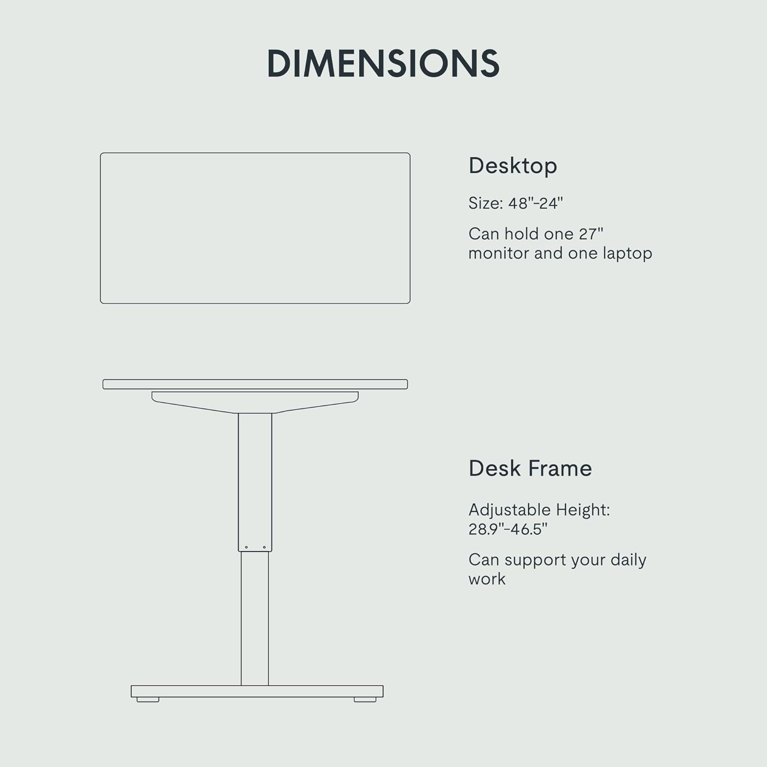 FLEXISPOT EN1 Electric Standing Desk – 48x24 Inch One-Piece Height Adjustable Table with Memory Preset, Sit-Stand Workstation for Home Office, Black