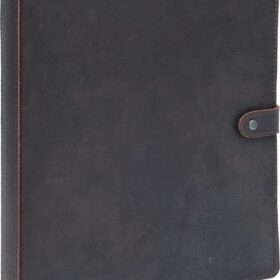 Fan&Ran Vintage Leather 3-Ring Binder - 1 Inch Round Ring Portfolio Organizer with Snap Closure for Letter Size Paper, Meeting Notes, and Recipes (Distressed Brown)