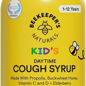 Beekeeper's Naturals Kids' Daytime Cough Syrup with Elderberry & Raw Honey - Immune Support & Throat Soothing (4 oz)