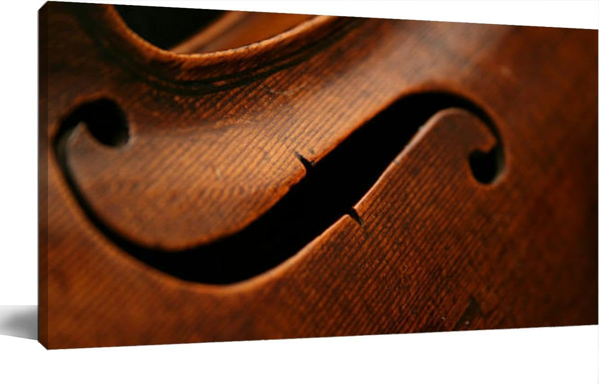 Viola Instrument Close Up Canvas Wall Art - Large Framed Music Room Decor, Rustic Antique Musical Instruments Print, 24x47 Inch Wood Framed Artwork for Living Room & Bedroom