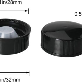 MEETOOT 12-Pack 28mm Black Phenolic Resin Screw Caps with Poly Seal Liners - Leak Proof Bottle Lids for Essential Oils, Chemicals & Cosmetics