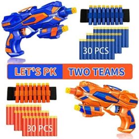 2-Pack Foam Blaster Guns Set with 60 Darts & Wrist Bands – Fun Outdoor Toys for Kids Boys & Girls