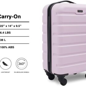 Wrangler 20-inch Hardside Spinner Carry-On Luggage – Lightweight Lilac Suitcase with 360° Wheels