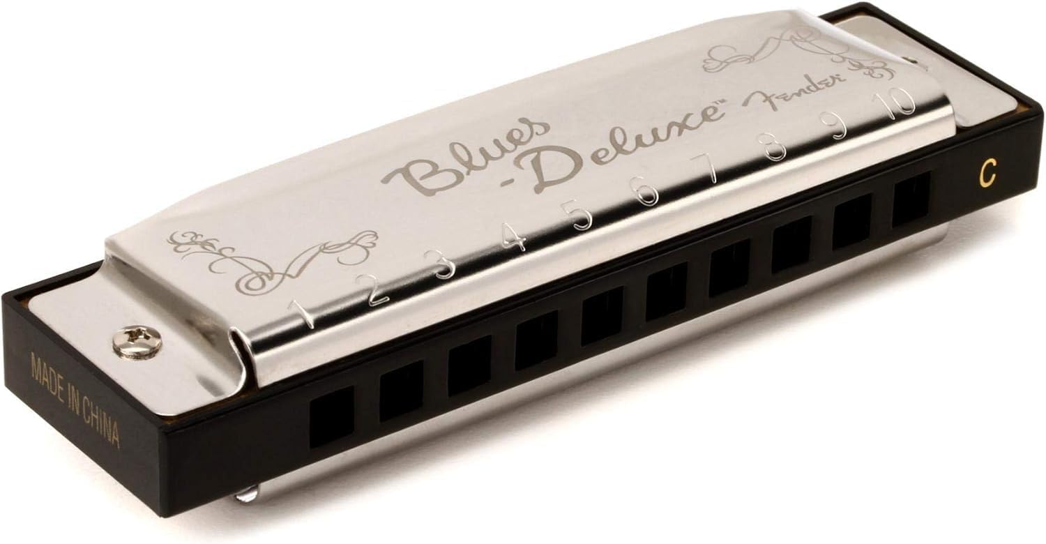 Fender Blues Deluxe Harmonica in Key of C – Professional Brass Reeds & Molded PVC Comb with Vented Case