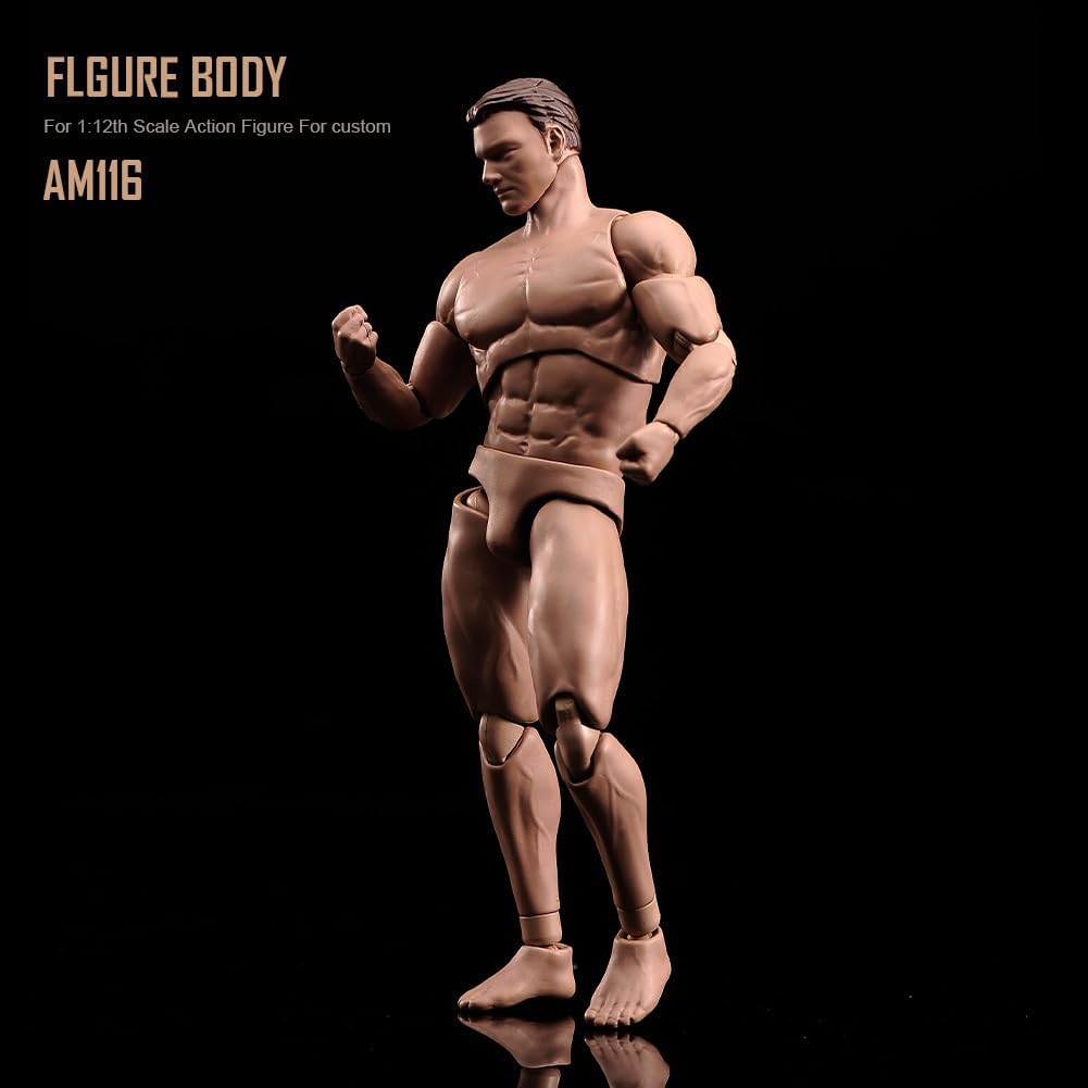 1:12 Scale 6-inch Male Action Figure Body – Flexible Articulated Muscle Mannequin for Artists, Customization, and Photography (Model AM116)