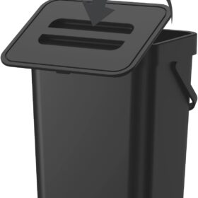 3L Hanging Trash Can with Lid - Wall Mount Compost Bin for Kitchen, Under Sink & Cabinet Storage - Odorless Countertop Waste Bucket for Home, Bathroom & Camping (Black)