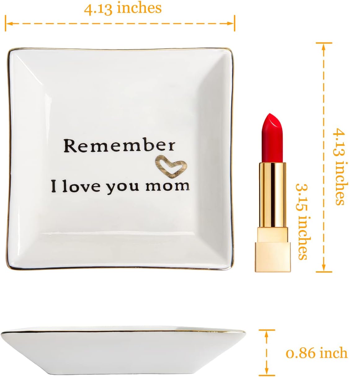 HOME SMILE Ceramic Ring Dish - 'I Love You Mom' Jewelry Tray, Sentimental Gift for Mother's Day, Birthday, Christmas & Valentine's Day