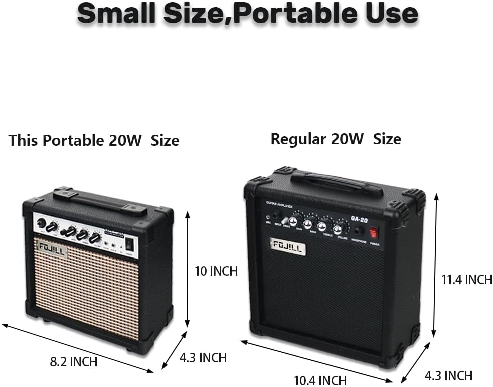 Fojill 20W Electric Guitar Amplifier – Portable Practice Amp with Headphone Jack, Distortion, Gain, and EQ Controls (Black)