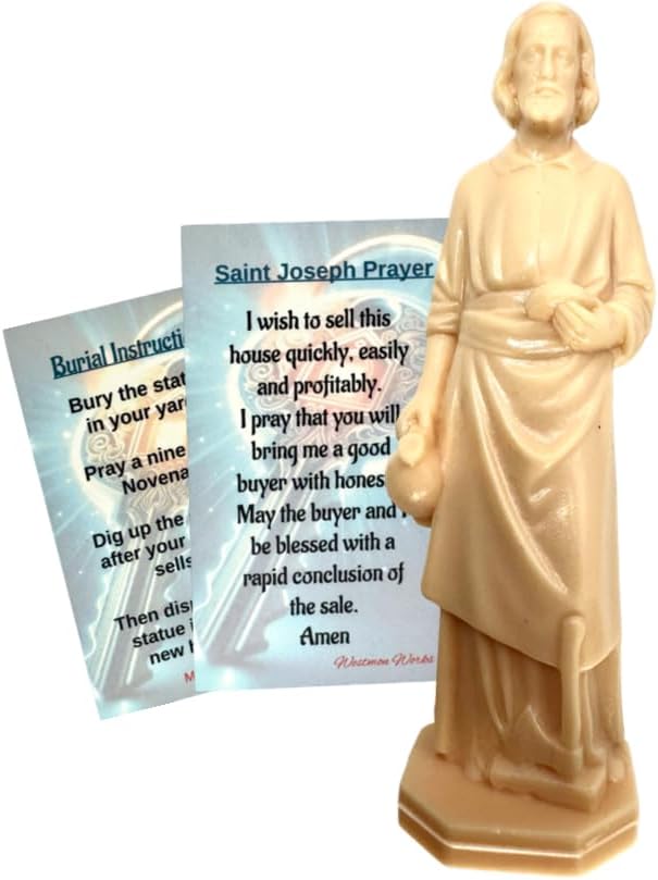 Westmon Works St Joseph Home Seller Kit – Real Estate Statue Set with Burial Instructions, Novena Prayer Card & Holy Figurine – Made in The USA