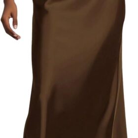 SOLY HUX Women's High Waisted Satin Fishtail Skirt - Elegant Vintage Midi Pencil Skirt for Office & Work