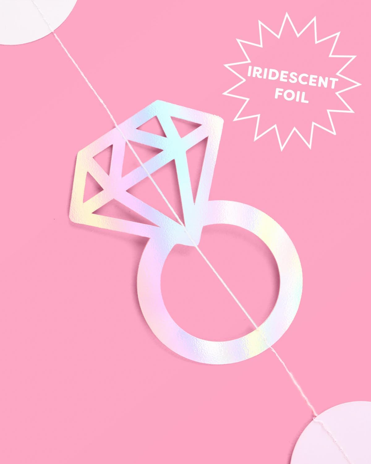 xo, Fetti Iridescent Engagement Ring Garland (4 Pack, 12ft) - Holographic Bride & Bachelorette Party Decorations, Wedding Proposal & Photo Booth Backdrop Supplies