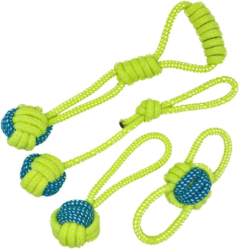 Tater's Choice 4-Piece Premium Cotton Rope Dog Toy Set – Interactive Tug, Chew & Dental Cleaning Combo for Small to Medium Breeds