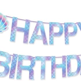 Sparkle Mermaid Birthday Banner Decorations - 13Pcs Under The Sea Party Garland & Hanging Signs for Girls, Baby Showers & Classroom