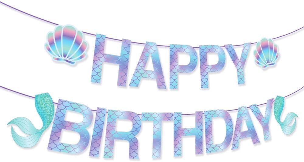 Sparkle Mermaid Birthday Banner Decorations - 13Pcs Under The Sea Party Garland & Hanging Signs for Girls, Baby Showers & Classroom