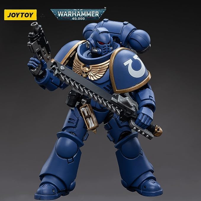JOYTOY Warhammer 40K Ultramarines Intercessor 1/18 Scale Action Figure - 4-Inch Collectible Model with Accessories