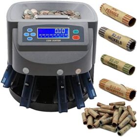 High-Speed Electronic USD Coin Sorter and Counter with LCD Display – 270 Coins/Min, Batch Counting, and Wrapper Tubes Included by EX ELECTRONIX EXPRESS