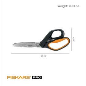Fiskars Pro PowerArc Shop Shears – 10-Inch Heavy Duty Stainless Steel Scissors with Ergonomic Softgrip, Industrial Grade for Construction and Automotive Work