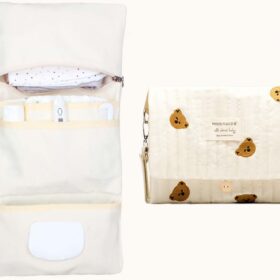 Cute Bear Embroidery Waterproof Mini Diaper Bag - Portable, Foldable Stroller Organizer & Travel Gift Set for Baby Shower (Cream)