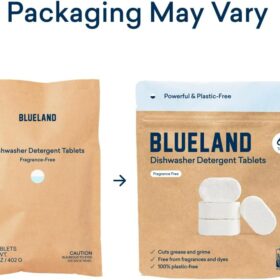 Blueland Plastic-Free Dishwasher Detergent Tablets – 60 Count, USDA Certified Biobased, Eco-Friendly & Septic-Safe Cleaning Pods
