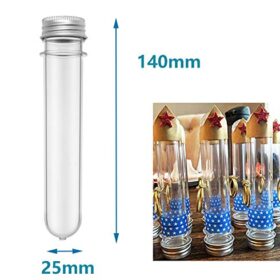 25PCS Clear Plastic Test Tubes with Screw Caps (40ml/1.35oz) – Premium Reusable Storage Vials for Science Parties, Wedding Favors, Candy, Bath Salts, and Craft Samples