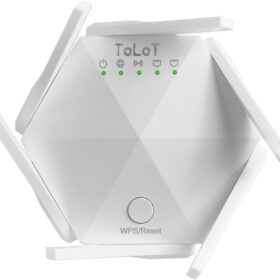 ToLoT WiFi Extender AC1200 – Dual Band Signal Repeater with 6 Antennas, 2000 Sq Ft Coverage, Ethernet Port & Support for 90+ Devices (2.4GHz/5GHz)
