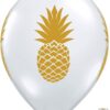 10-Pack 11" Gold Pineapple Latex Balloons with White Curling Ribbon - Tropical Summer Birthday Party Supplies & Decorations